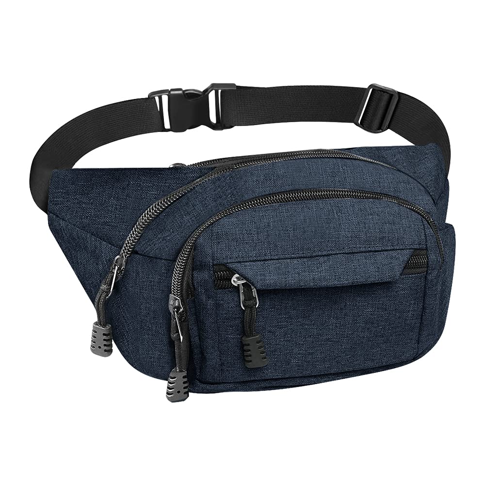 Gürteltasche für Damen und Herren mit 4 große Reißverschlusstaschen – wasserdichte Bauchtasche Hüfttasche für Spaziergänge mit Hunden, Laufen, Wandern, Reisen und Urlaub (Blau Big)
