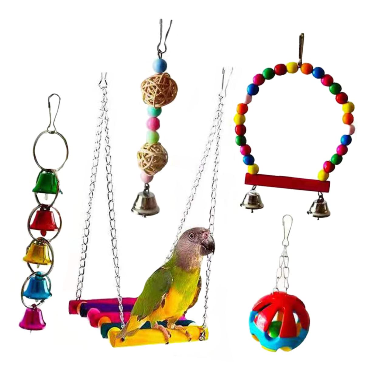 COLLBATH Ensemble De Jouets pour Oiseaux Design Unique 5 Pièces Fournitures pour Animaux De Compagnie Jouet À Mâcher pour Perroquets