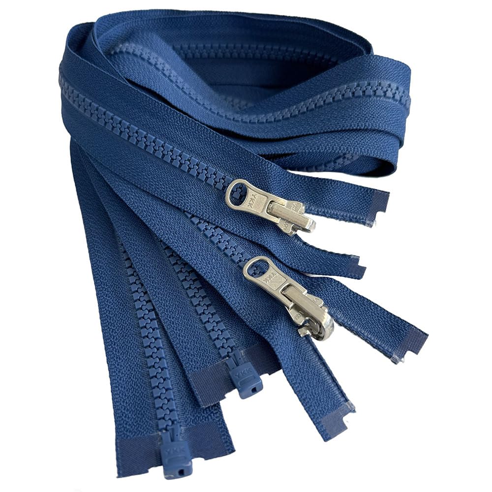 2pcs YKK #5 Molded Plastic Reversible Slider Inside/Outside Medium Weight Sport Jacket Zipper Separating Aluminum Pull Color Royal Blue #558W - Choose