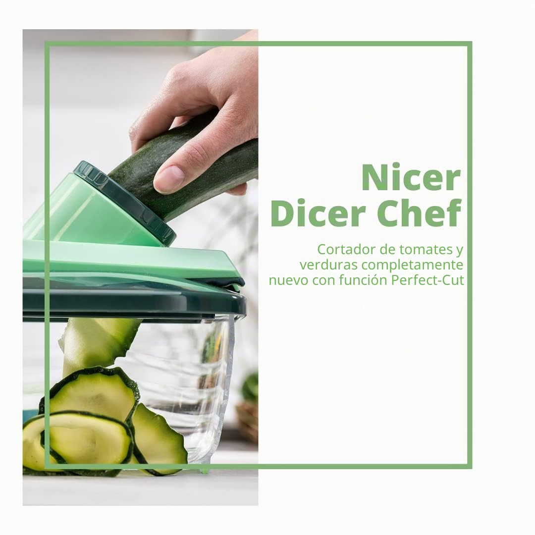 Genius Nicer Dicer Chef - Cortador de verduras (18 piezas, con cuenco de cristal y cortador de tomates y verduras de la televisión)