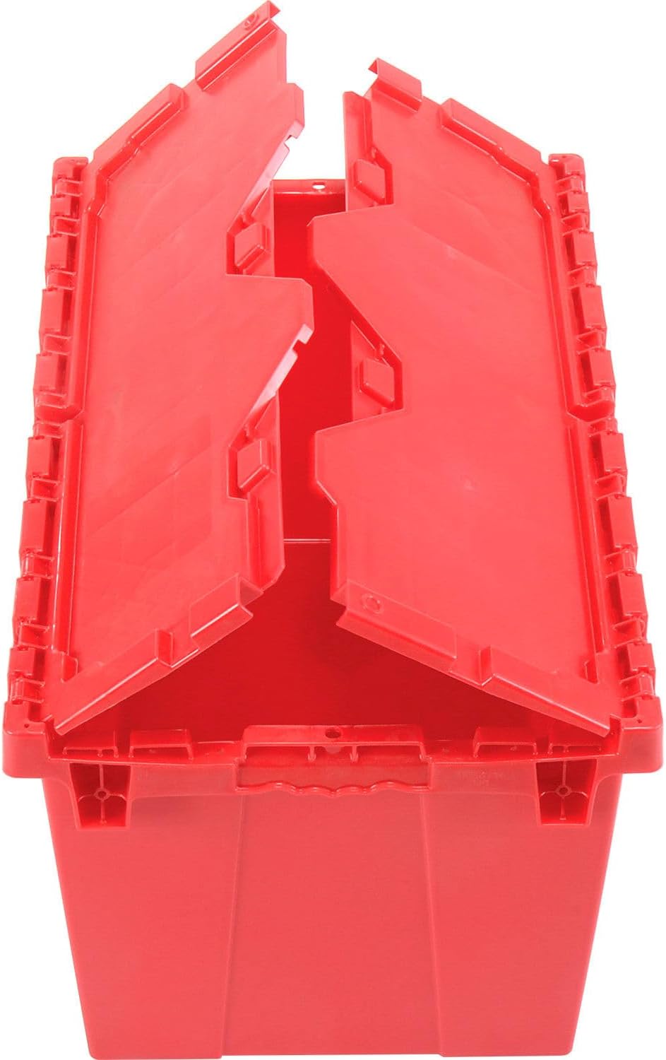 Red Plastic Hinged Lid Storage Container 25-1/4 x 16-1/4 x 13-3/4