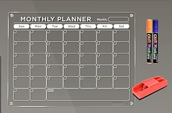 True-Ally Acrylic Glass Clear Calendar for Fridge Magnetic Board Calendar for Refrigerator, Monthly Planner Includes 2 Markers and Magnetic Duster(16