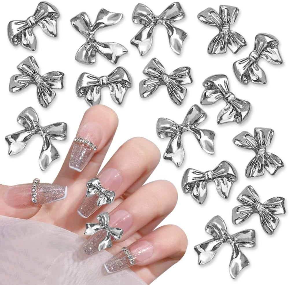 Glitter Bow Nails with Y2K Charm