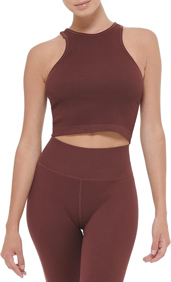 Calvin Klein Performance Womens Ribbed Crop Top,Bitter Chocolate,X-Small