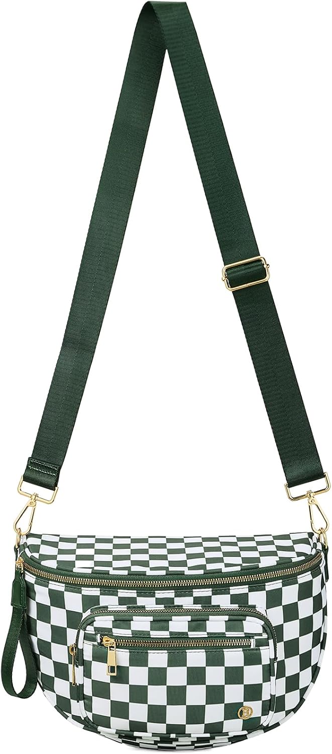 BOSTANTEN Crossbody Bags for Women Cross Body Purse Checkered Bum Bag, Large Diaper Purse for Moms, Perfect for Work/Travel