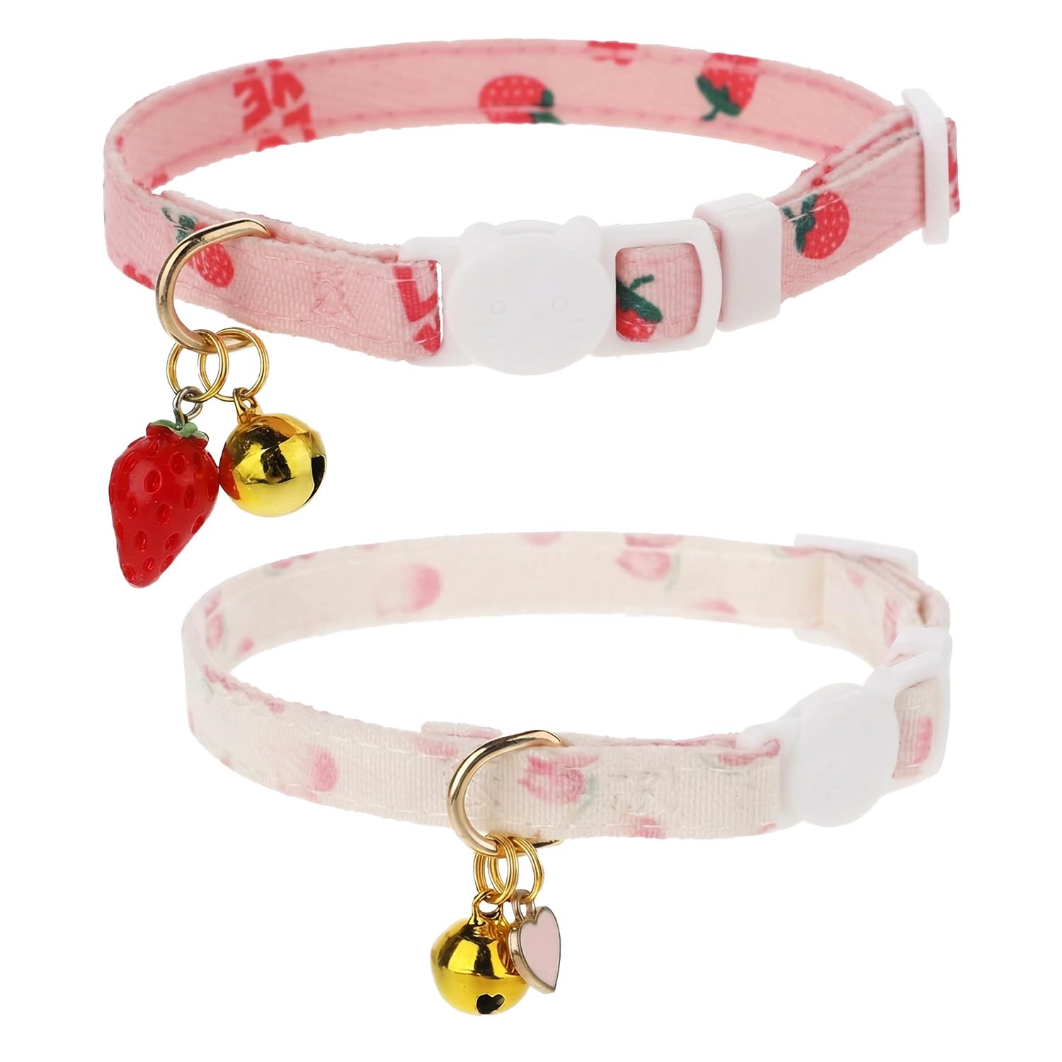 Wellrun Adjustable Cat Collars 2PCS,Soft Cotton Breakaway with Heart Bell