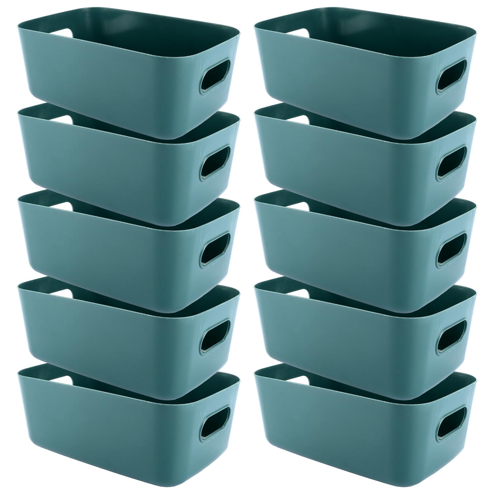 YAYODS Lot de 10 Panier de Rangement en Plastique 30 x 20 x 12 cm - Boîte de Rangement avec Poignées pour Cuisine, Salle de Bain et Bureau - Organisateur de Maison Empilable et Robuste (Bleu Marine)