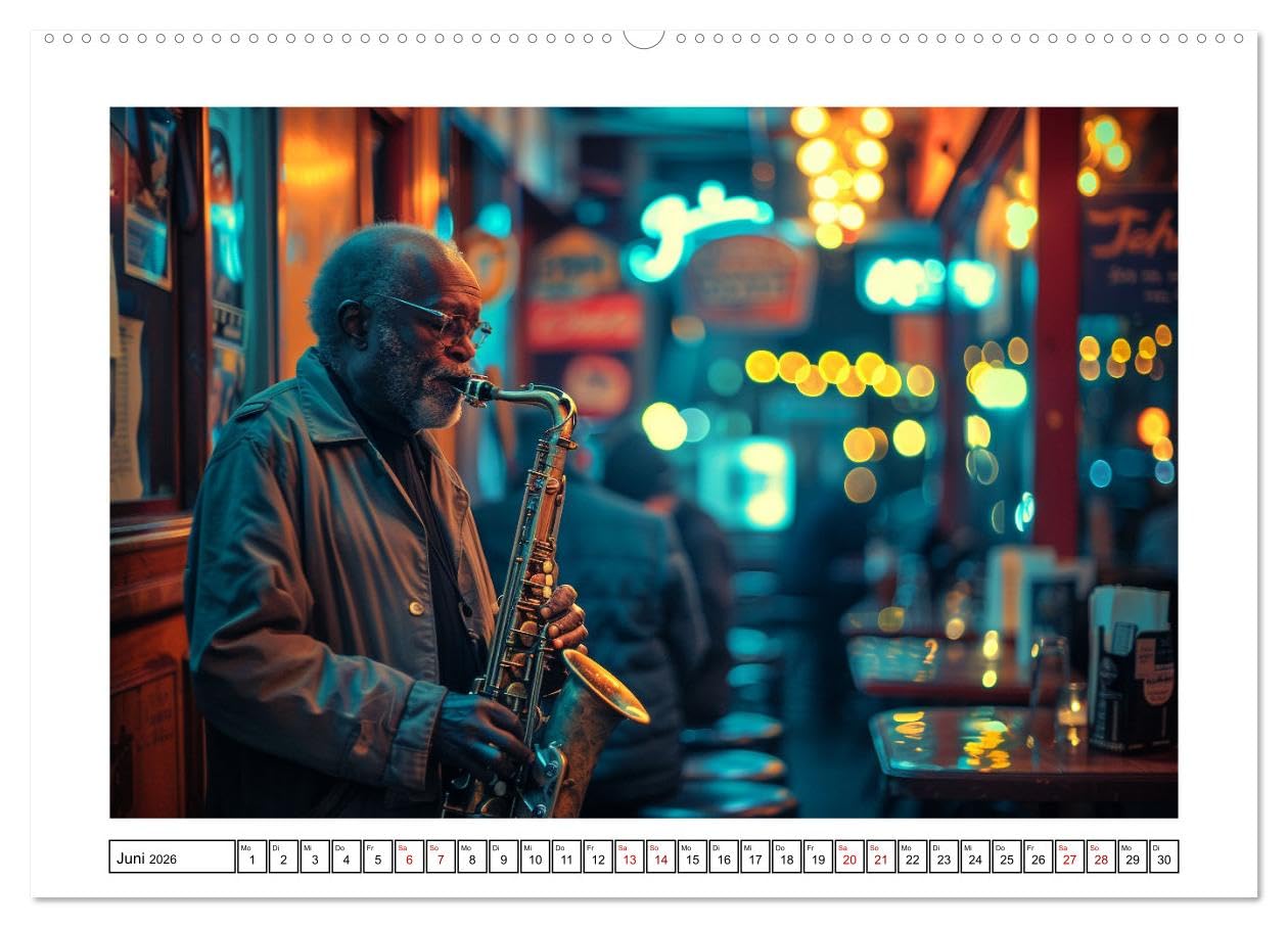 Jazz Geschichten um Mitternacht (hochwertiger Premium Wandkalender 2026 DIN A2 quer), Kunstdruck in Hochglanz: Mitternachtsmelodien: Eine Ode an das Lebensgefühl des Jazz (CALVENDO Kunst)
