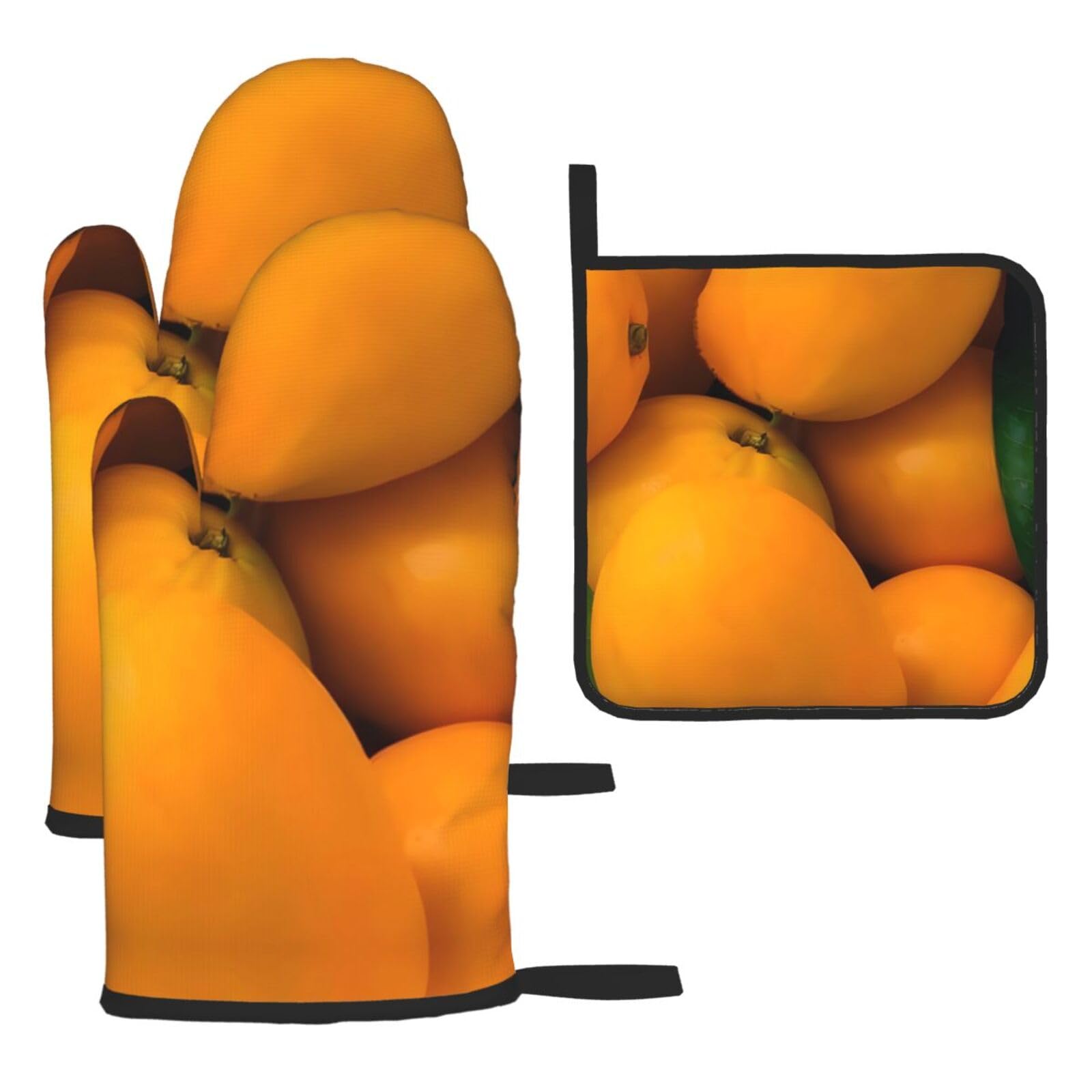 Fresh Mangoes Oven mittens and oven mitts three-piece set suitable for oven, grilling, baking, microwave and home cooking.