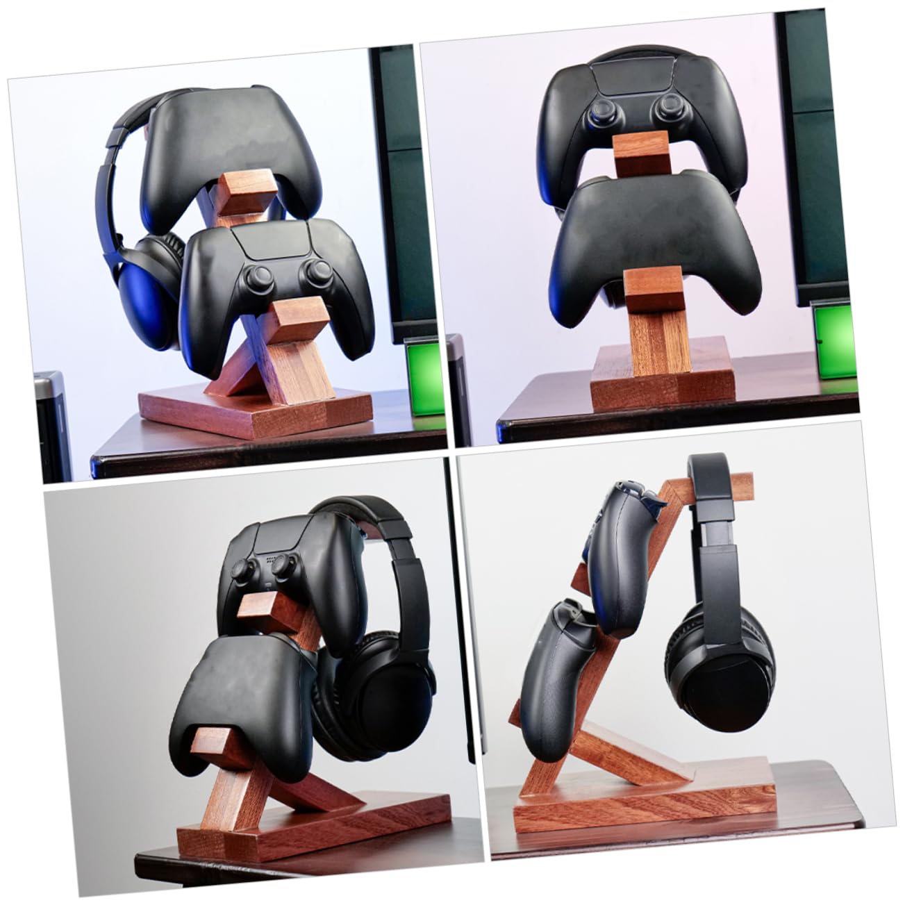 VILLCASE Soporte para Controlador y Auriculares de Madera Marrón Diseño Simple para Almacenamiento y Protección en Área de Entretenimiento Gaming