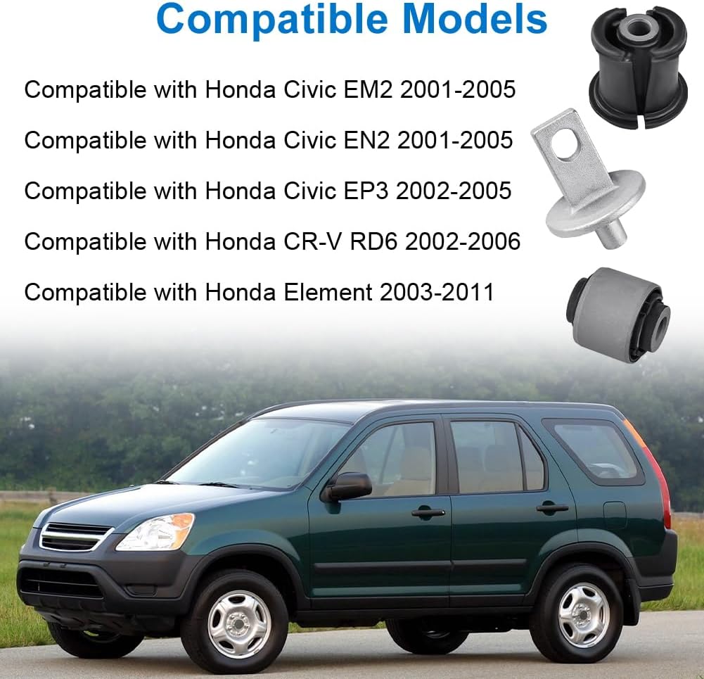 WMPHE 2 Set Rear Axle Control Trailing Arm Bushing Bushes Kit Compatible with Honda Civic 2001-2005, CR-V 2002-2006, Element 2003-2011 Replacement for 52371-S9A-A02-8PCS