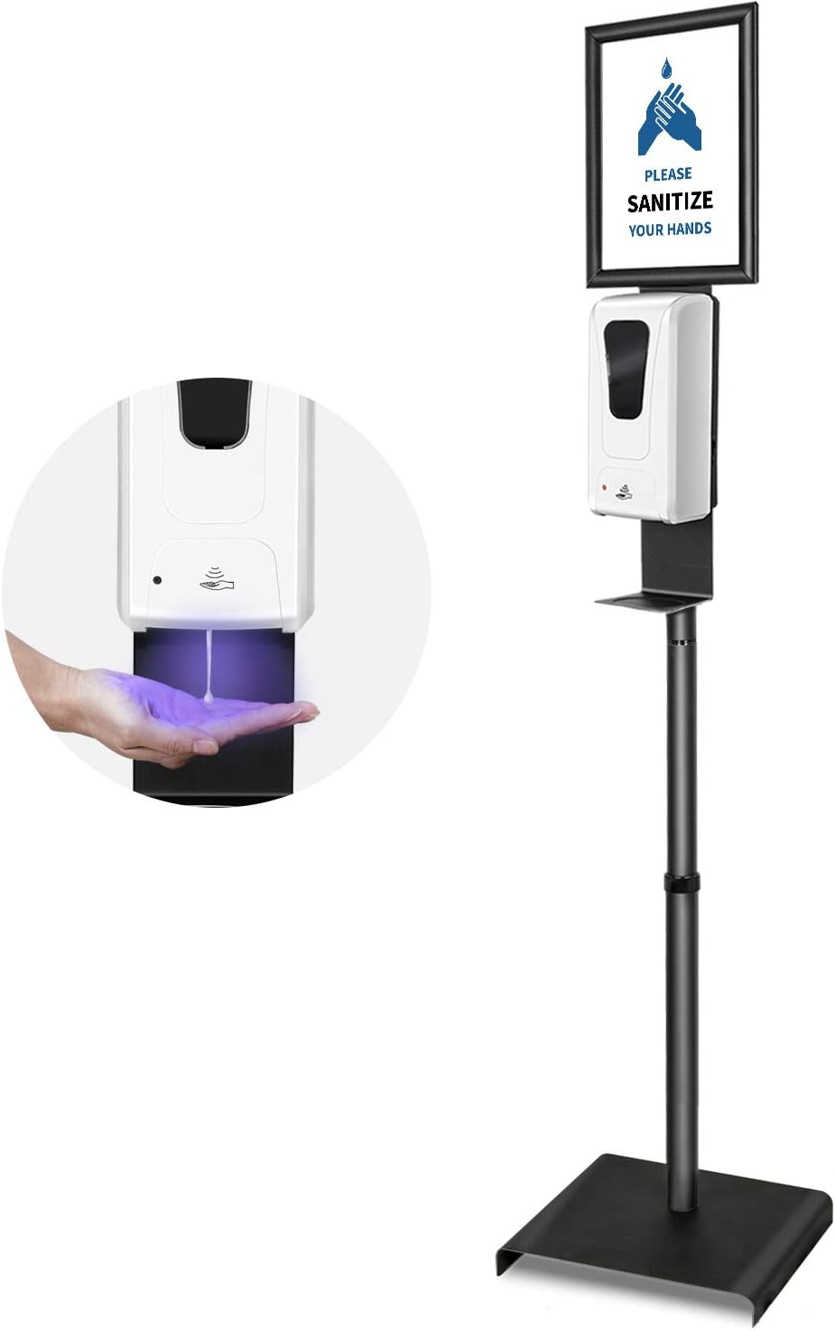 Hand Sanitizer Dispenser Stand with A4 Sign Board, 125165cm Height Adjustable Sanitizer