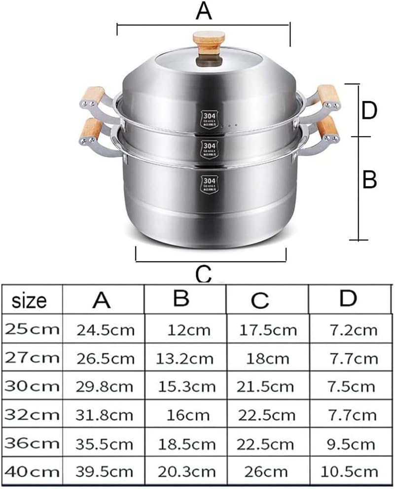 Large Capacity Multi Layer Food Steamer Commercial or Domestic Stainless Steel Steamer Used for Gas Stove or Induction Cooker (27CM)