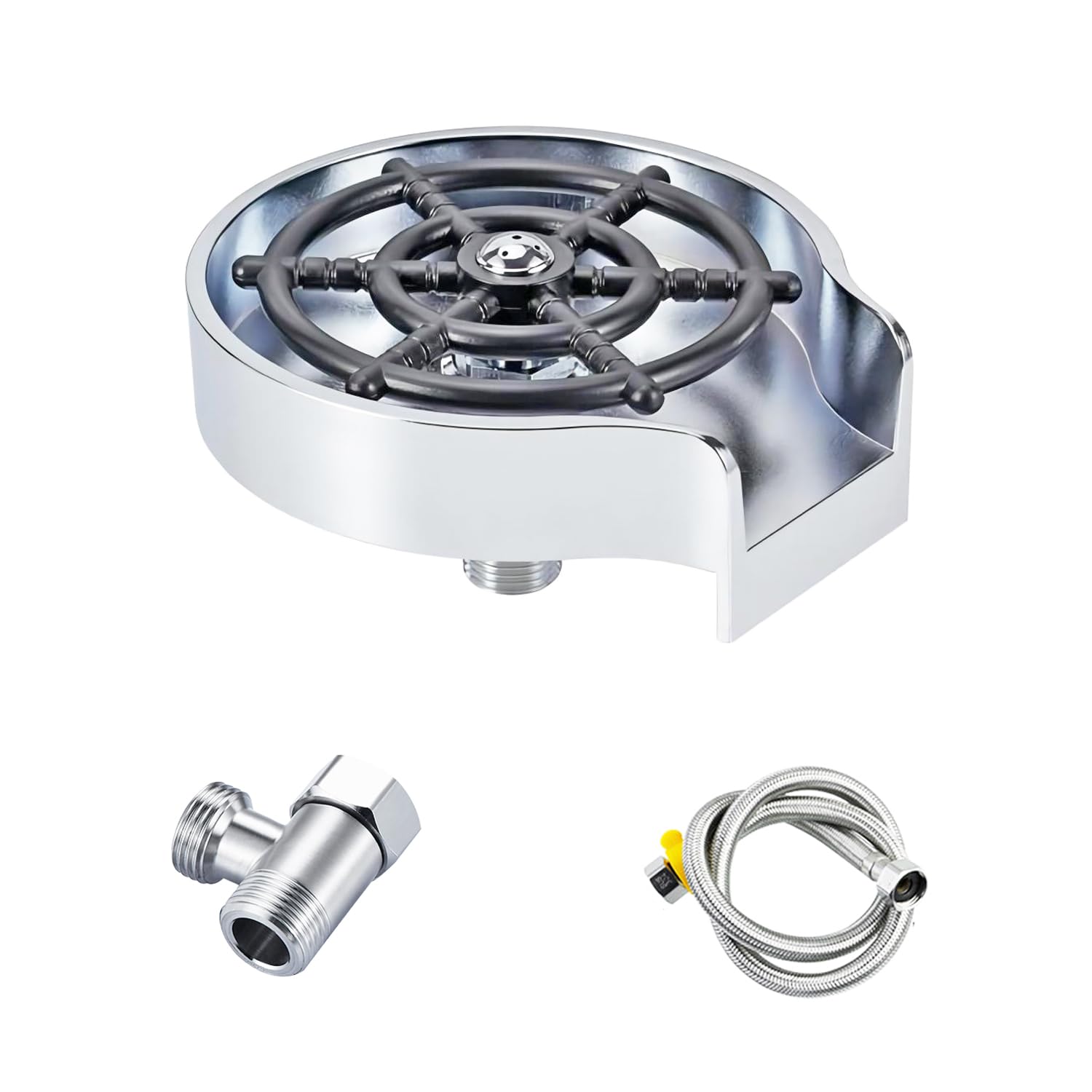 Qrity Rinceur de Verre pour Évier de Cuisine, Rince Verre Evier, Laveuse Automatique De Tasses, Lave-Tasses pour la Maison, Le Restaurant et Le Bar, Argent