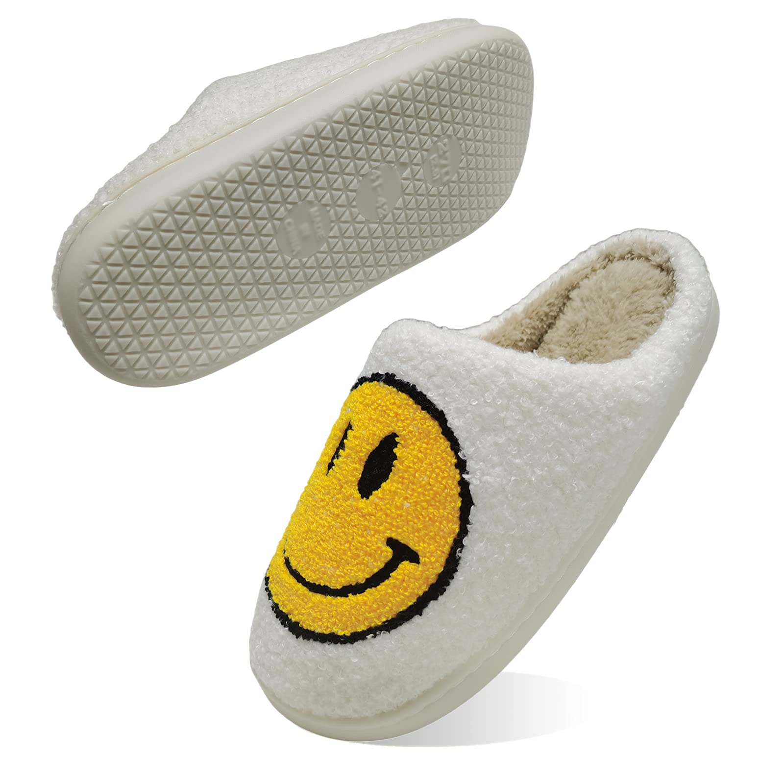Women's Men's Smiley Face Plush Fluffy Slippers Memory Foam Home Cute Cartoon Non Slip Indoor Furry Warm House Shoes for Winter