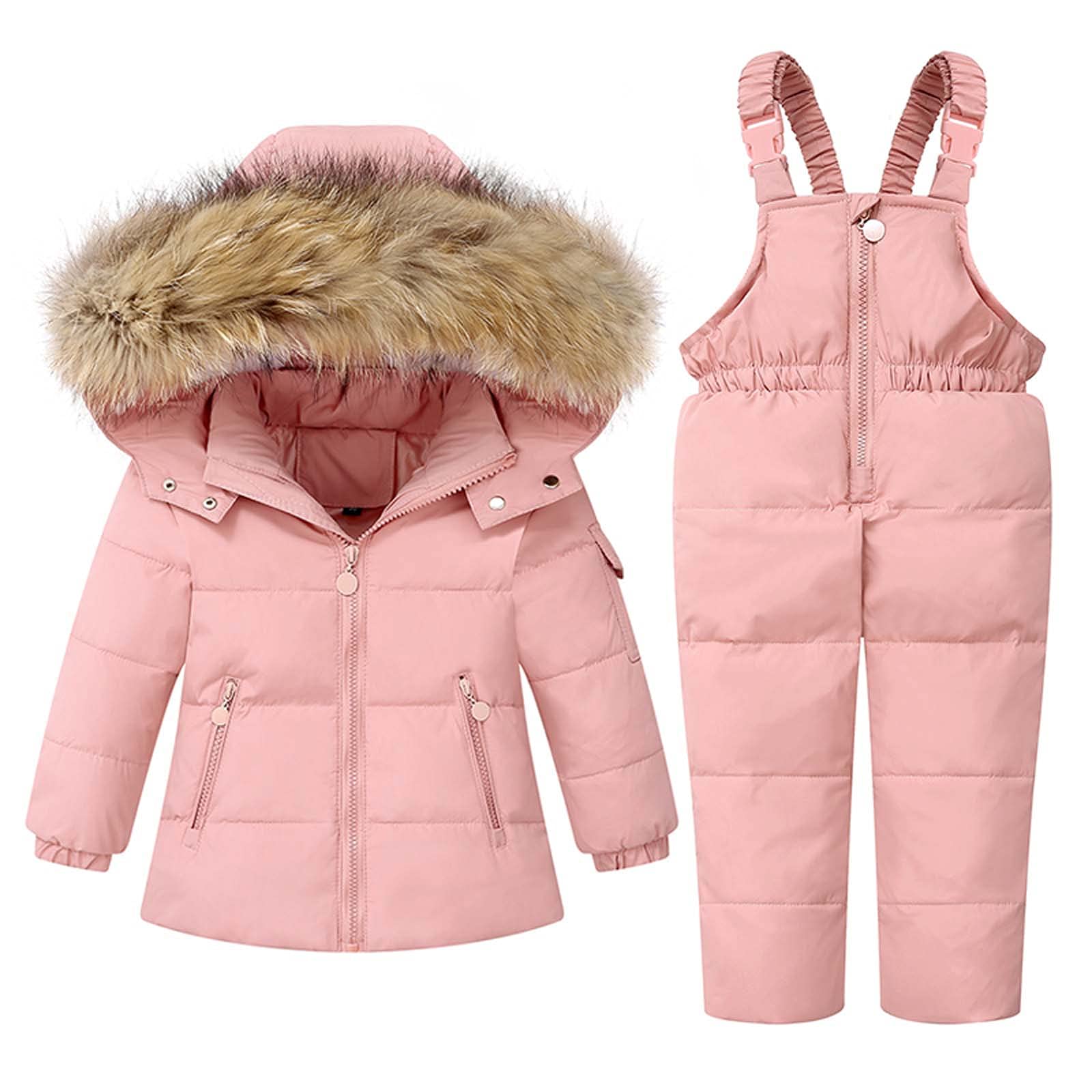Combinaison de Ski Enfant Veste de Duvet à Capuche et Pantalons de Neige 2 Pièces Manches Longues Hiver Ensemble de Ski 2 Pièces Fille Garçon Pantalons de Ski et Doudoune à Capuche pour 1-6 Ans