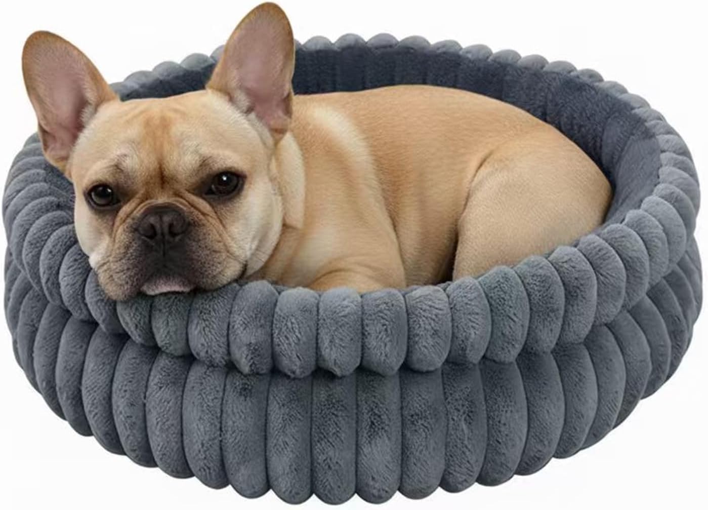Calming Dog beds for Small Dogs, Faux Rabbit Fur Round Anti-Anxiety Pet Bed for Kittens & Puppies, Fluffy Puppy Bed with Washable Cushion & Detachable Cover, 24″