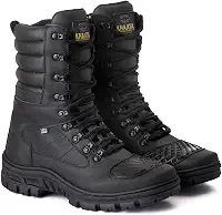 Bota Coturno Militar Com Zíper E Proteção Antiderrapante Em Couro