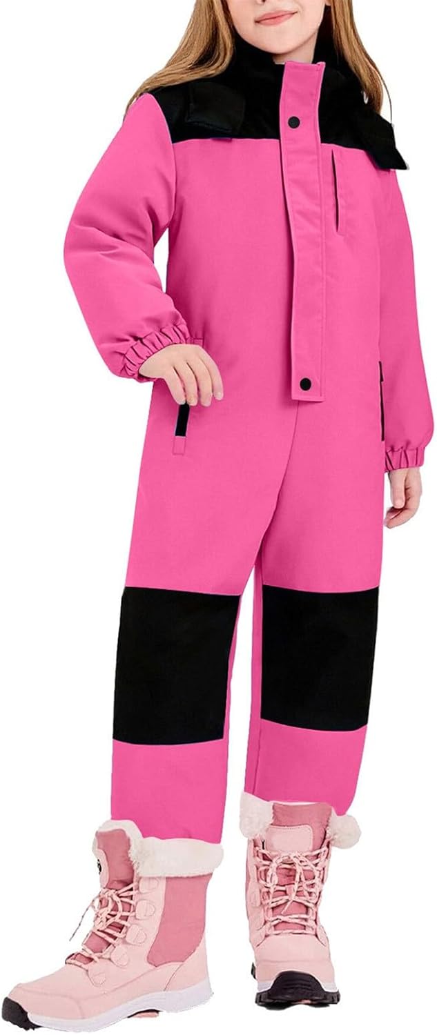 Kids Girls Winter Puffer Snow Jumpsuit Outdoor Waterproof Windproof Insulated Ski Snowsuit Warm Snowboard Onesie