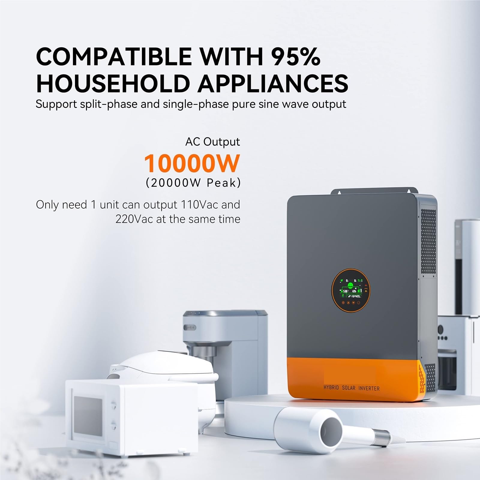 Split Phase Hybrid Solar Inverter 10KW 120V 240V MPPT 200A Caricatore Doppio Incorporato Convertitore CA 48V For Camion Camper Domestico Stabile Affidabile Applicazione Completa