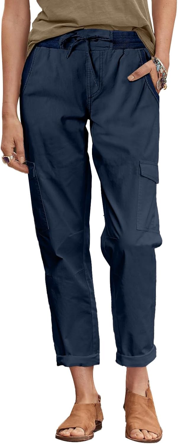 Dokotoo Womens Cargo Pants for Girls Baggy High Waisted Fashion 2023 Fall Travel Tactical Streetwear Casual Work Hiking Outdoor Pants with Pockets Pants Blue