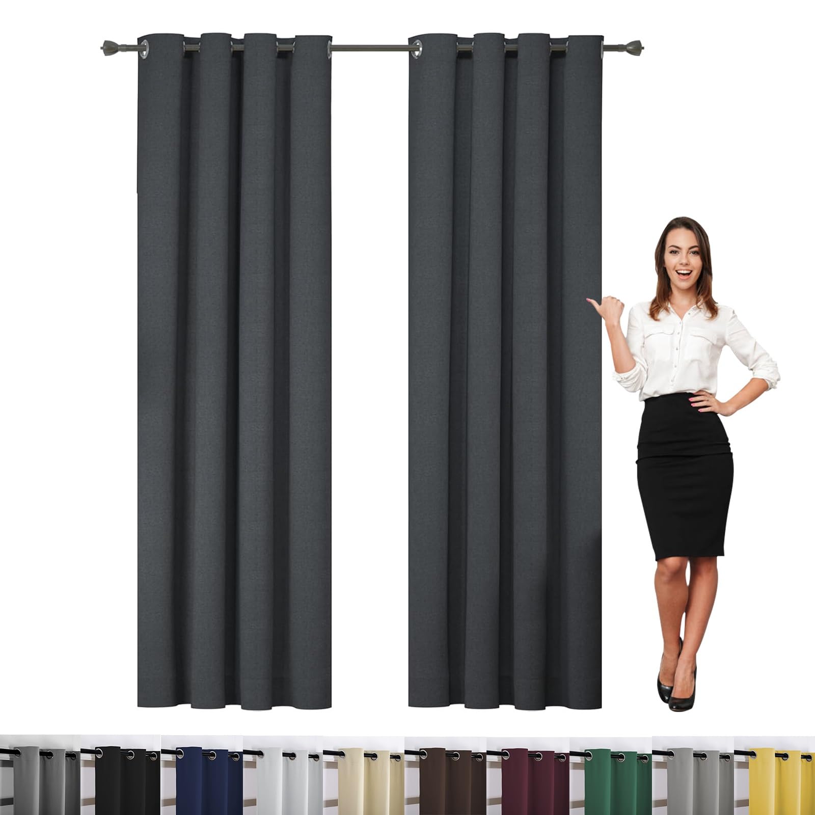 Verdunklungsvorhänge mit Ösen 60 x 200 cm Elegant Glatt Einfarbig Flauschig, Blickdichte Vorhängein Sondergröße mit Ösen, mit Raffhalter für Küche Fensterdekoration, Dunkelgrau