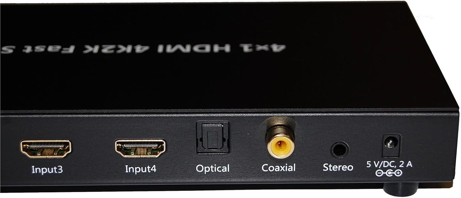 4x1 HDMI 4K Fast Switch with Audio,Stereo/Toslink/Coax Outputs,MHL Support, 3D Formats, DTS Digital, 12-bit Deep Color,LPCM