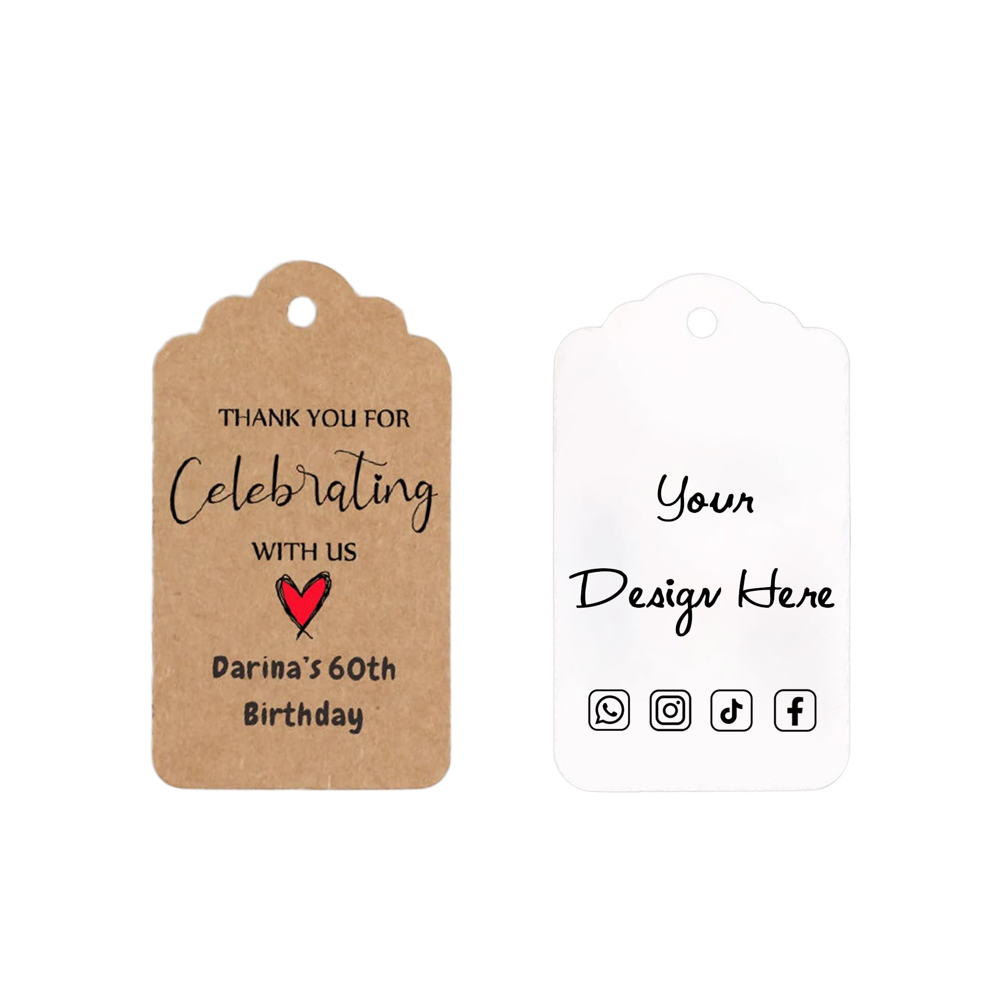 100 pcs Custom Hang Tags,Personalized Your Logo and Text Price Tags Jewelry Hang Tags Labels (1.7×2.75 inch)