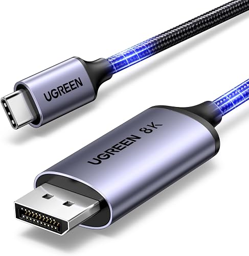 UGREEN USB C to DisplayPort Cable 8K@60Hz 4K@240/120Hz 2K@360Hz Type C Thunderbolt 5/4/3 DP 1.4 HDR Free-Sync Compatible for MacBook Pro M5 M4,Mac Air/Mini, iMac,iPad,XPS,iPhone 17,Galaxy Tab S10(1M) - 1