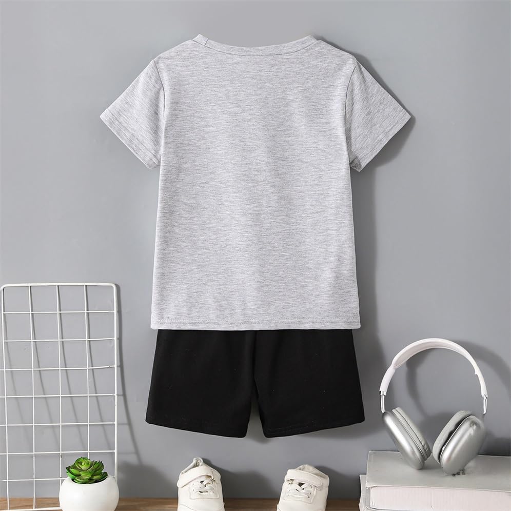 Image of Boys 2 Piece Outfits Short Sleeve Basketball Pattern T-Shirt and Shorts Summer Clothes for Kids 5-12 Years