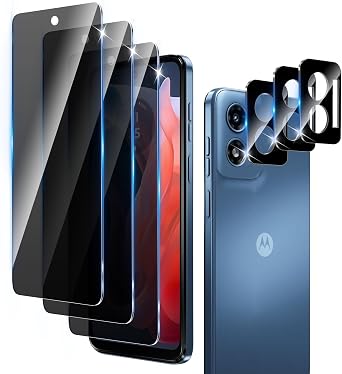 3+3 Pack Privacy Screen Protector Designed for Motorola Moto G Play 2024 With 3 Pack Camera Lens Protector,Full Coverage Anti-Spy Tempered Glass Film,9H Hardness,Bubble Free,Easy to Install