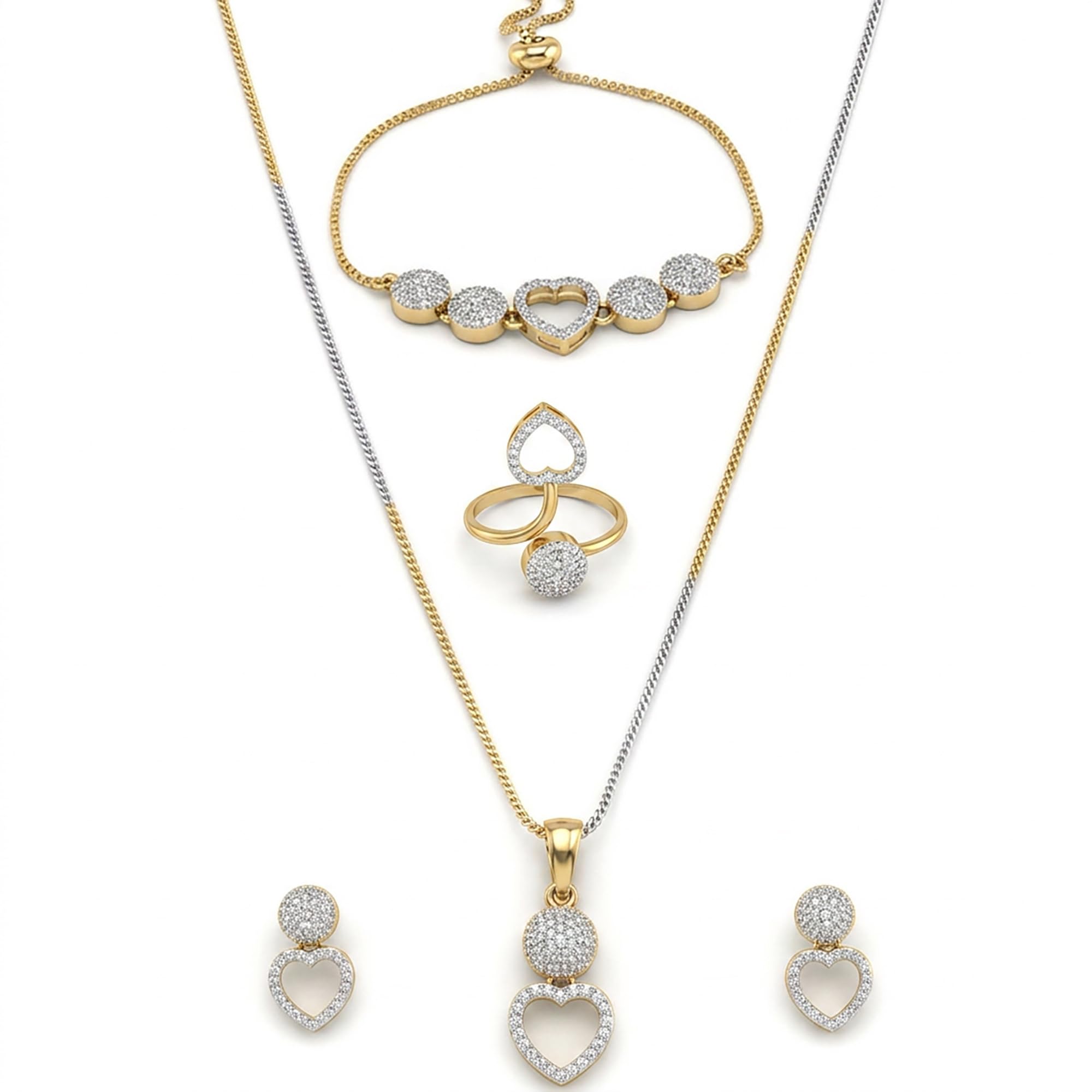zeneme Jewellery Set for Women American Diamond Necklace Set with Earrings, Bracelet and Ring Jewellery for Girls and Women-picture-33