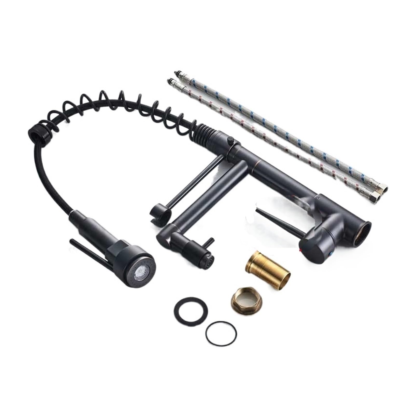 Robinet de cuisine brossé LED mitigeur extractible eau chaude froide pour évier col de cygne