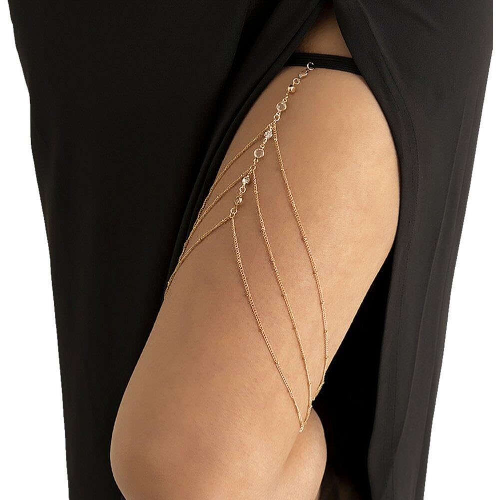 Sanfly Elastic Thigh Leg Chain Layered Thigh Chain Tassel Disc Leg Chains Adjustable Body Jewelry for Women and Girls