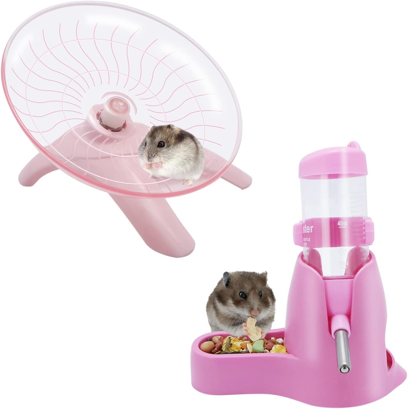 2 Packs, Hamster Water Bottle + Hamster Wheel Hamster