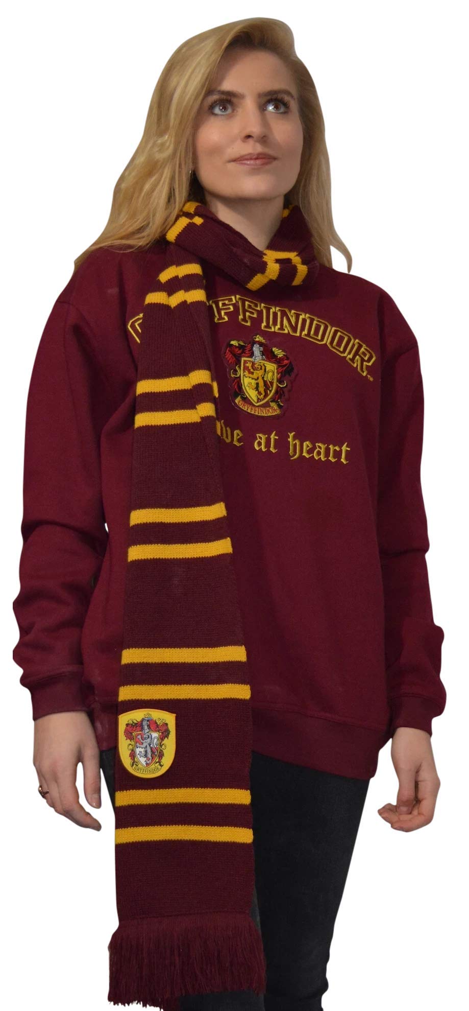 Gwcc Maroon Wizarding World Harry Potter Premium House Scarf – Licensed Merchandise – Gryffindor, Slytherin, Ravenclaw, Hufflepuff – 183 Cm Extra Long Knit Winter Scarf With Embroidered Crest & Tassels (Maroon)