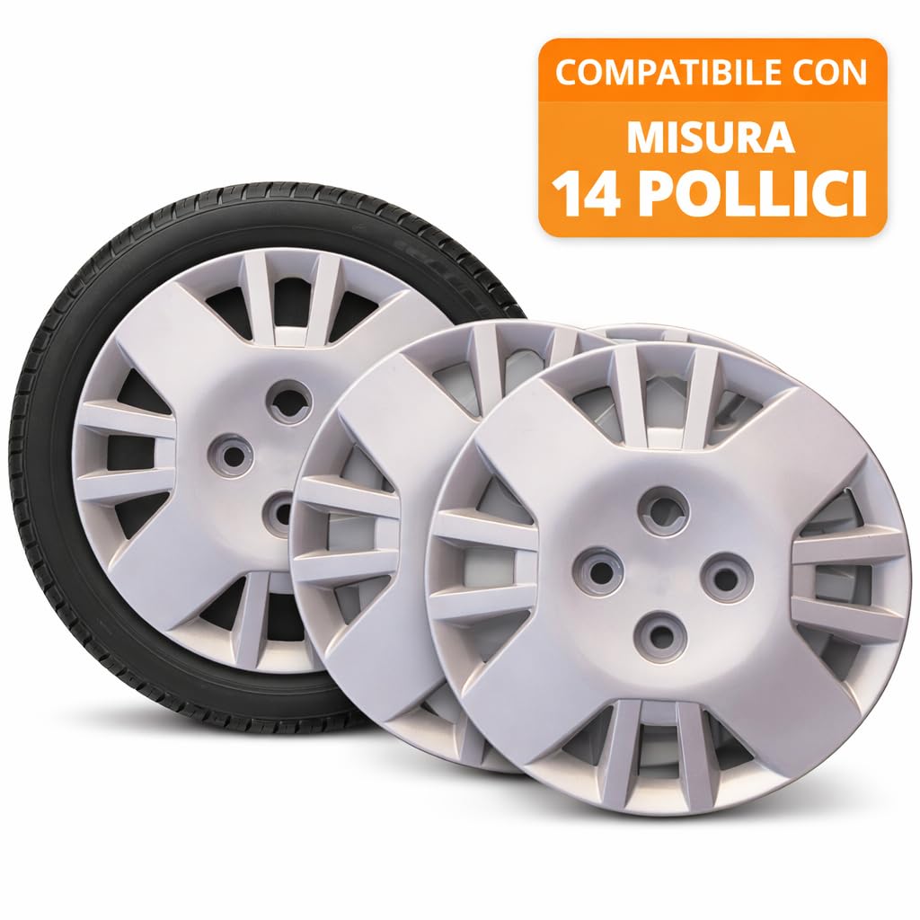 Set 4 Copricerchi 14 Pollici Compatibili con Citroën Nemo e Fiat Fiorino/Qubo dal 2008 in poi - Kit 4 Copriruota Auto dal Design Elegante, Installazione Rapida