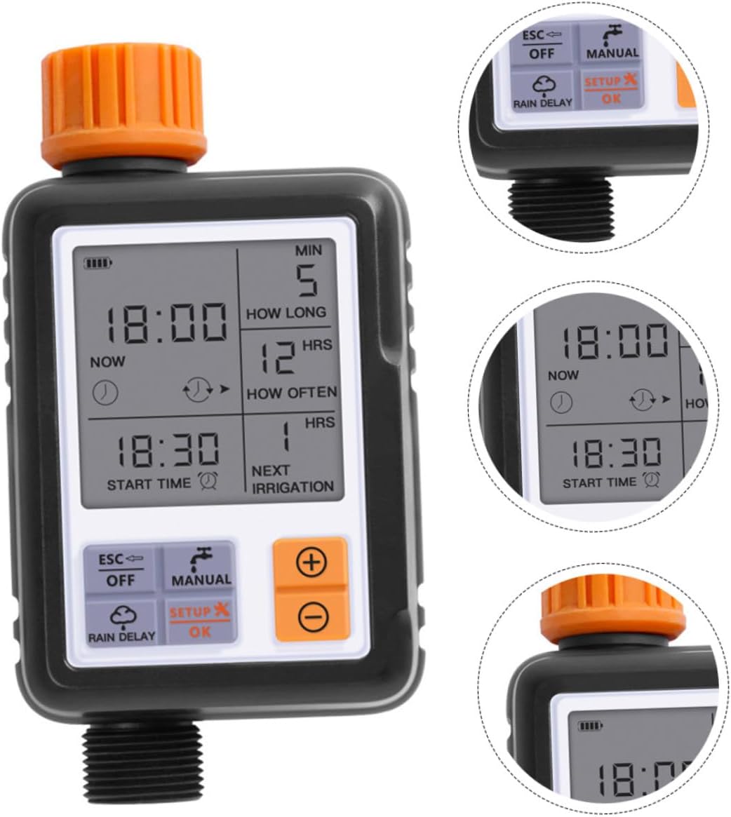 Digital Water Timer Automatic Watering System with Garden Irrigation Controller Manual Rain Delay and Lock Single Outlet Programmable Timer for Lawn and Balcony Plants