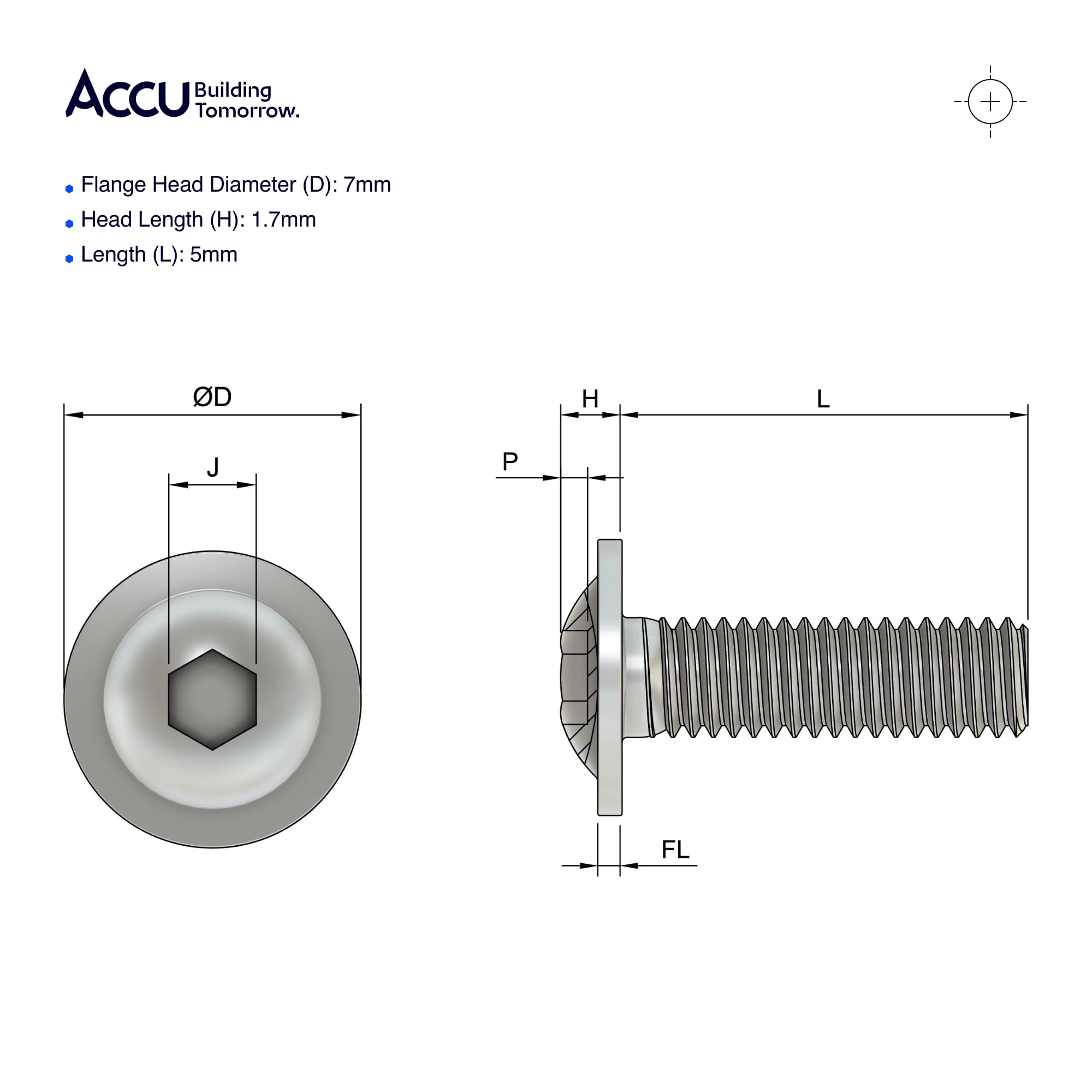 Accu - M3 x 5mm Socket Flanged Button Screws (ISO 7380-2) - Stainless Steel (A2) (Pack of 200) - Image 4