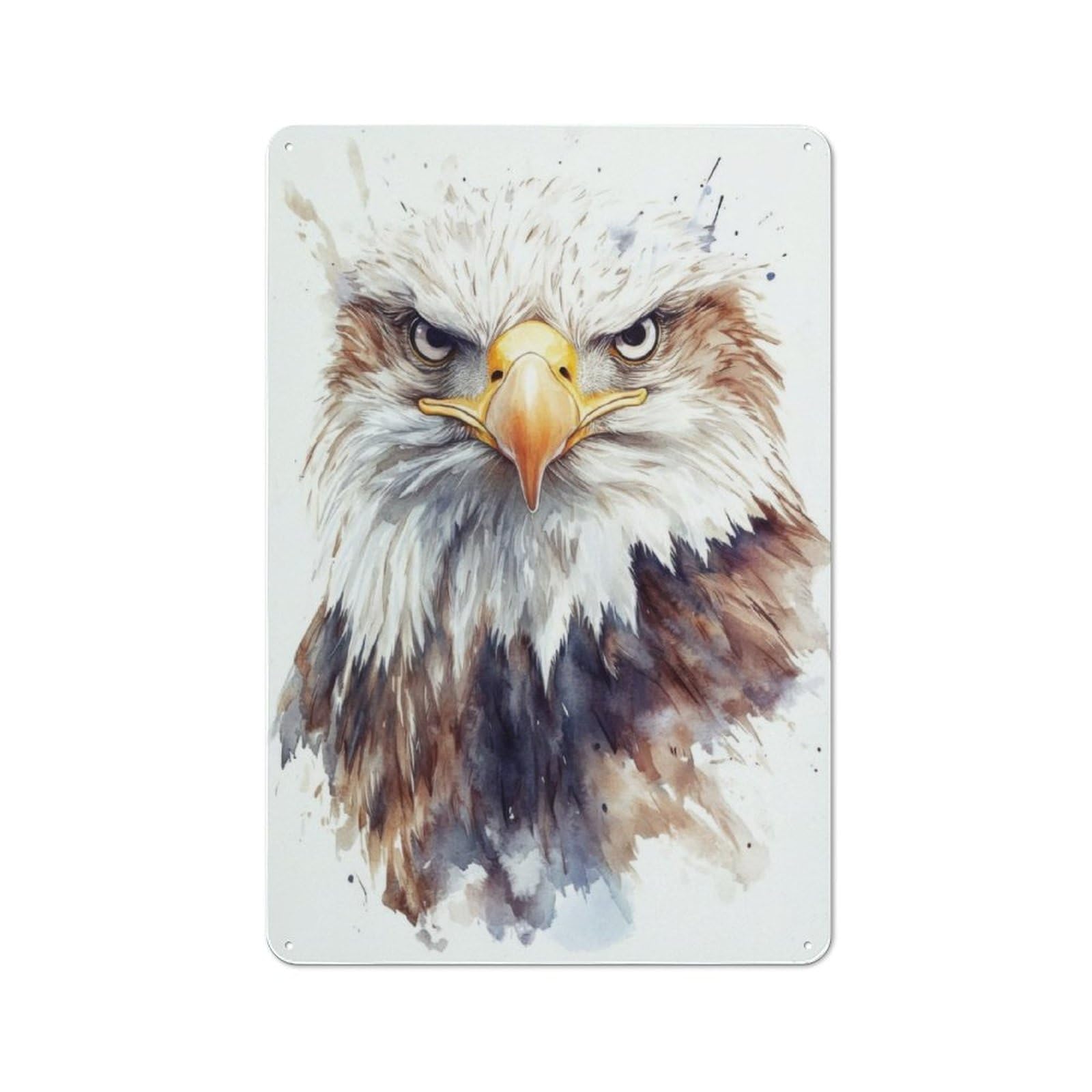 Junmoney Watercolor Bald Eagle Portrait Rustic Tin Wall Plaque 30X20cm For Studio Or Craft Room, For Garage, Workshop And Man Cave Decoration