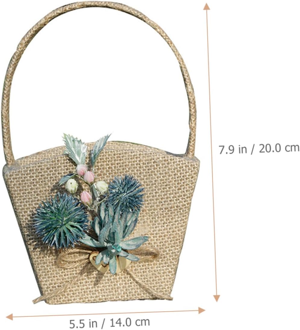 Wedding Bride Basket Handheld Burlap Flower Girl Basket with Pearl Handle for Ceremony and Party Supplies Green