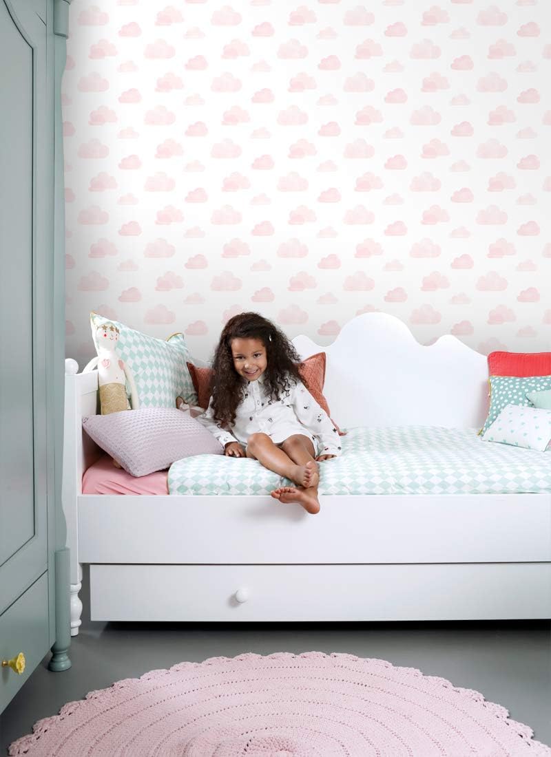 Wallpaper Stamped Clouds Light Pink and White - 138929 - from ESTAhome