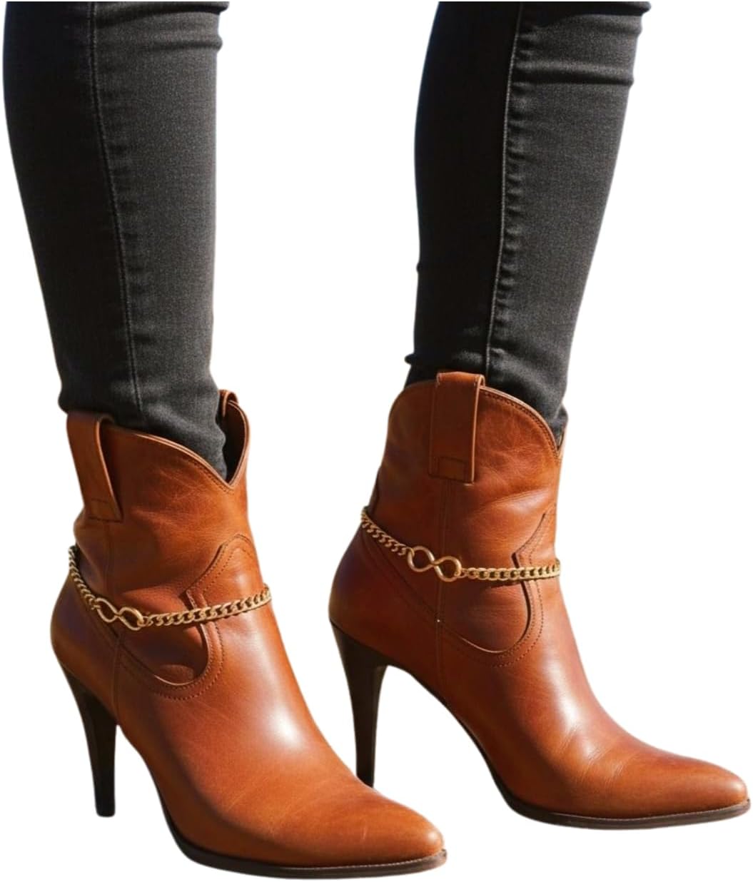 Trendy Fashion Jewelry 2PCS Women Boot Bracelet Western Gold Metal Chain Links Shoe Bling Infinity Charm Anklet Strap Handmade In USA BC204