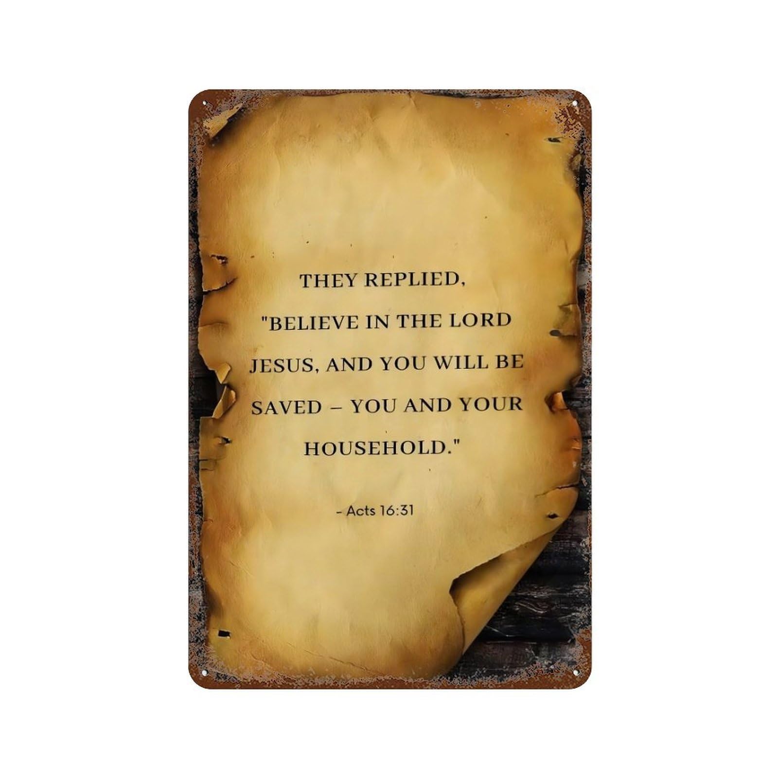 xiaoxiaoshen Acts 16 31 Vintage Scripture Quote Wall Decor Art Metal Tin Poster Modern Home Decor Art Home Bar Shop Decorations Vintage Sign 30x20cm