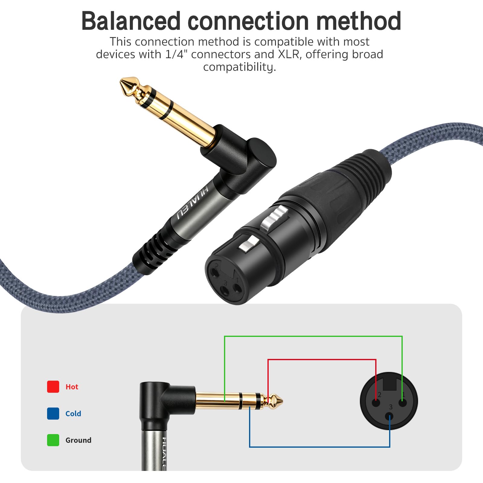 Cavo microfono ad angolo retto da 6,35 mm TRS maschio a 3 pin XLR femmina, 6,35 mm TRS a XLR femmina, confezione da 2