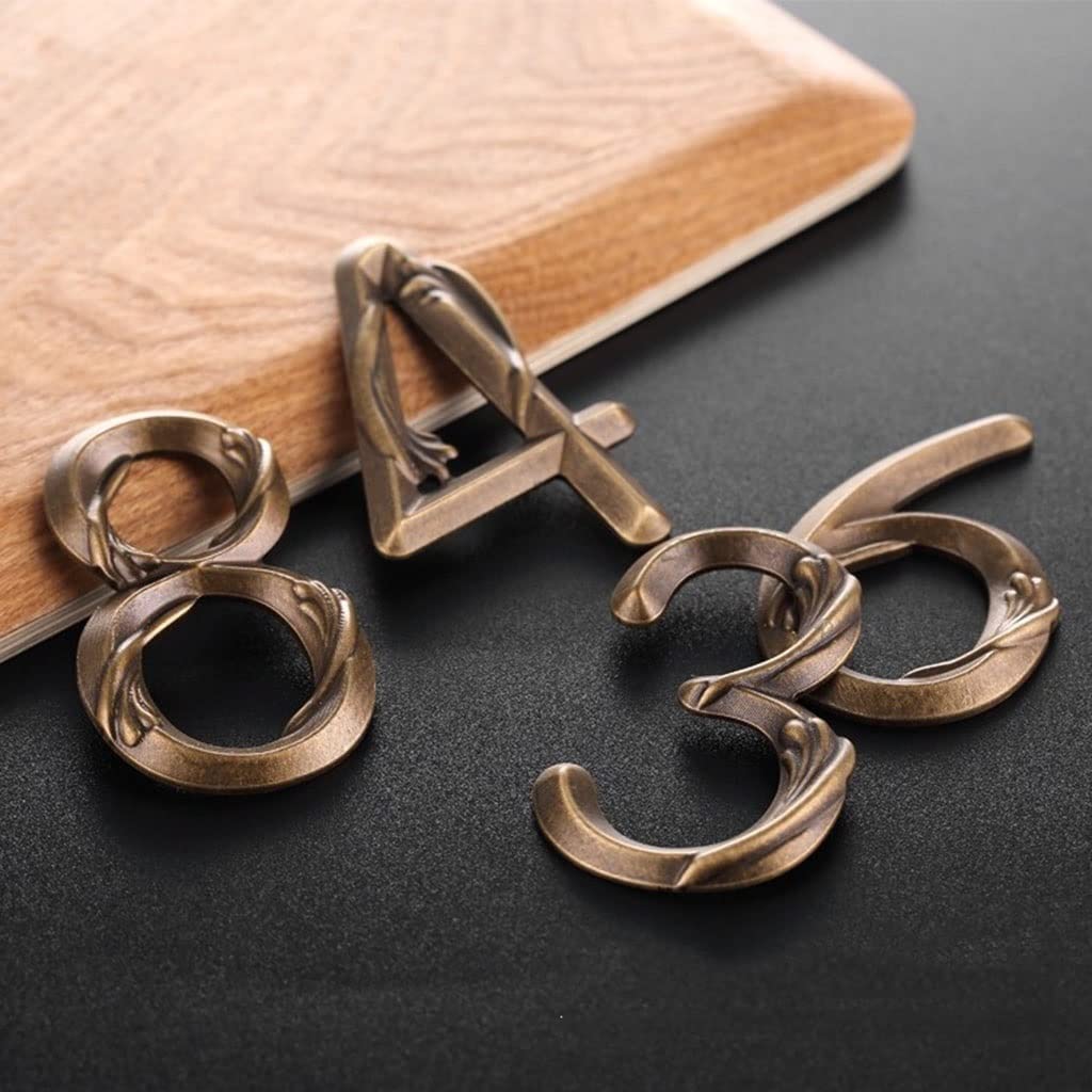 Números de casa, números de puerta de entrada, número de casa con patrón desgastado de latón del 0 al 9, número de metal for habitación de hotel con dirección exterior, 1 pieza(2)