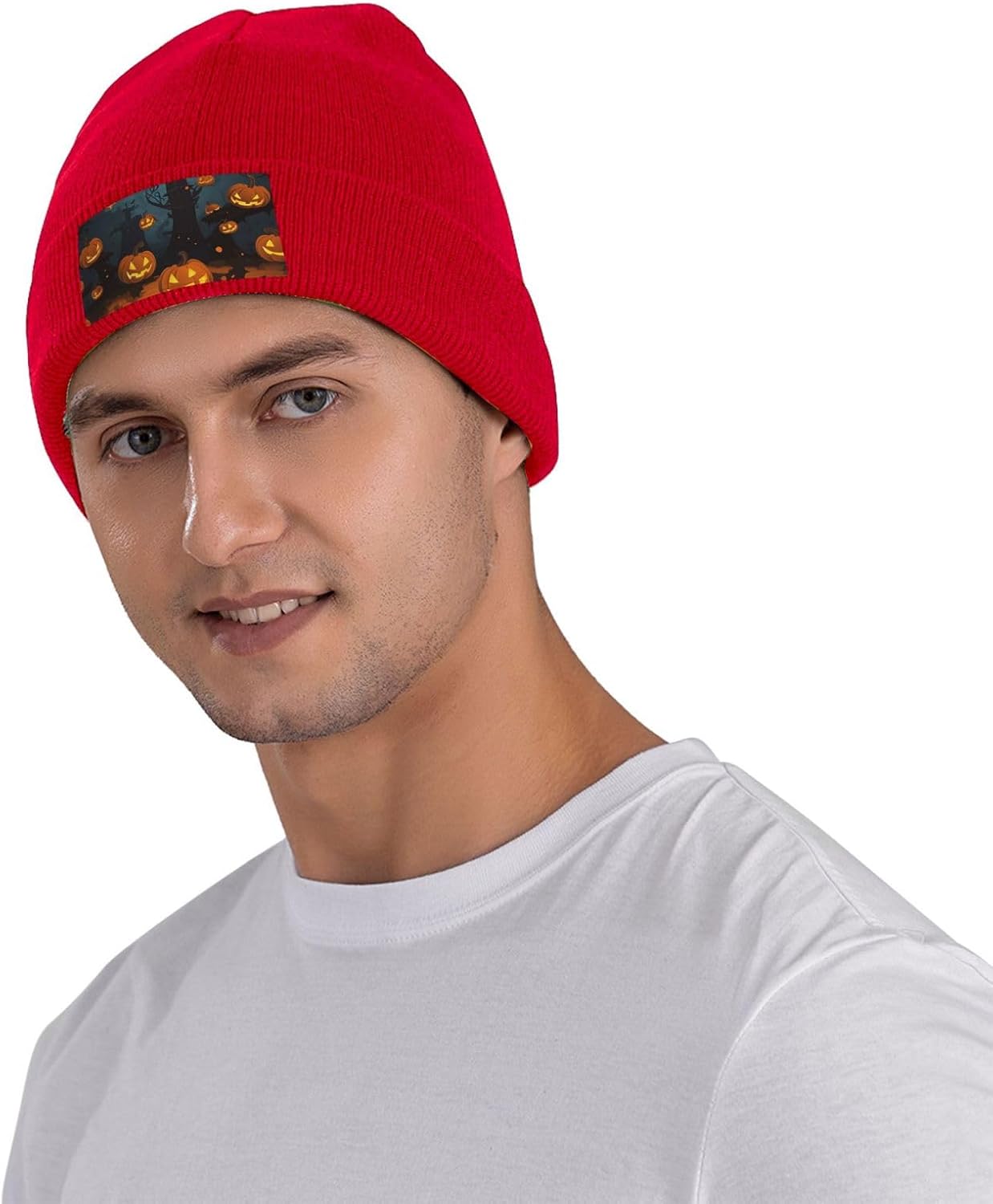 Knitted Hat Halloween Cartoon Print Beanie for Women Soft Warm Beanie Cap Casual Knit Hat Men Winter Beanies