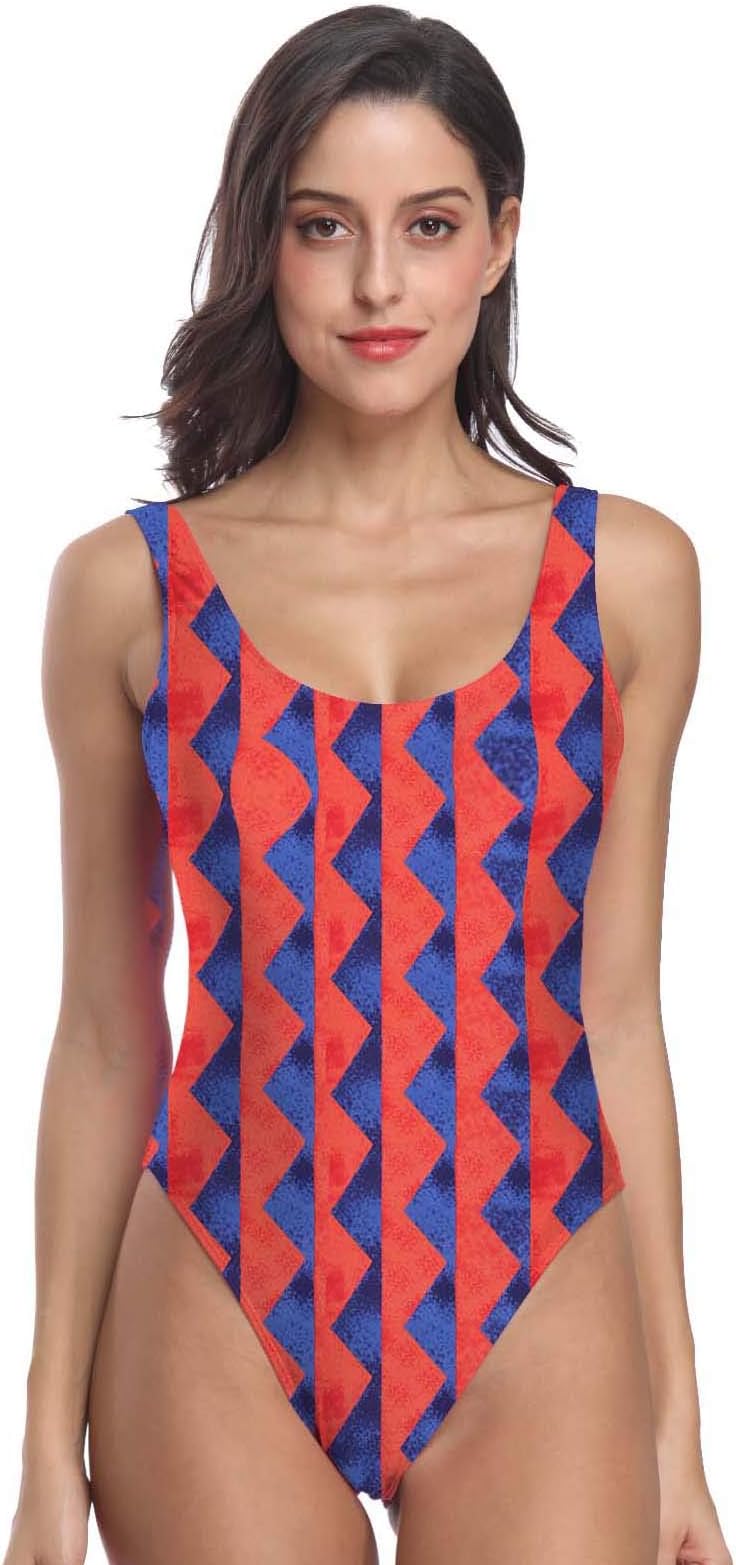 MIAIULIA Women's Print Retro 80s/90s Inspired High Cut Low Back One Piece Padding Swimwear Bathing Suits Geometric XL