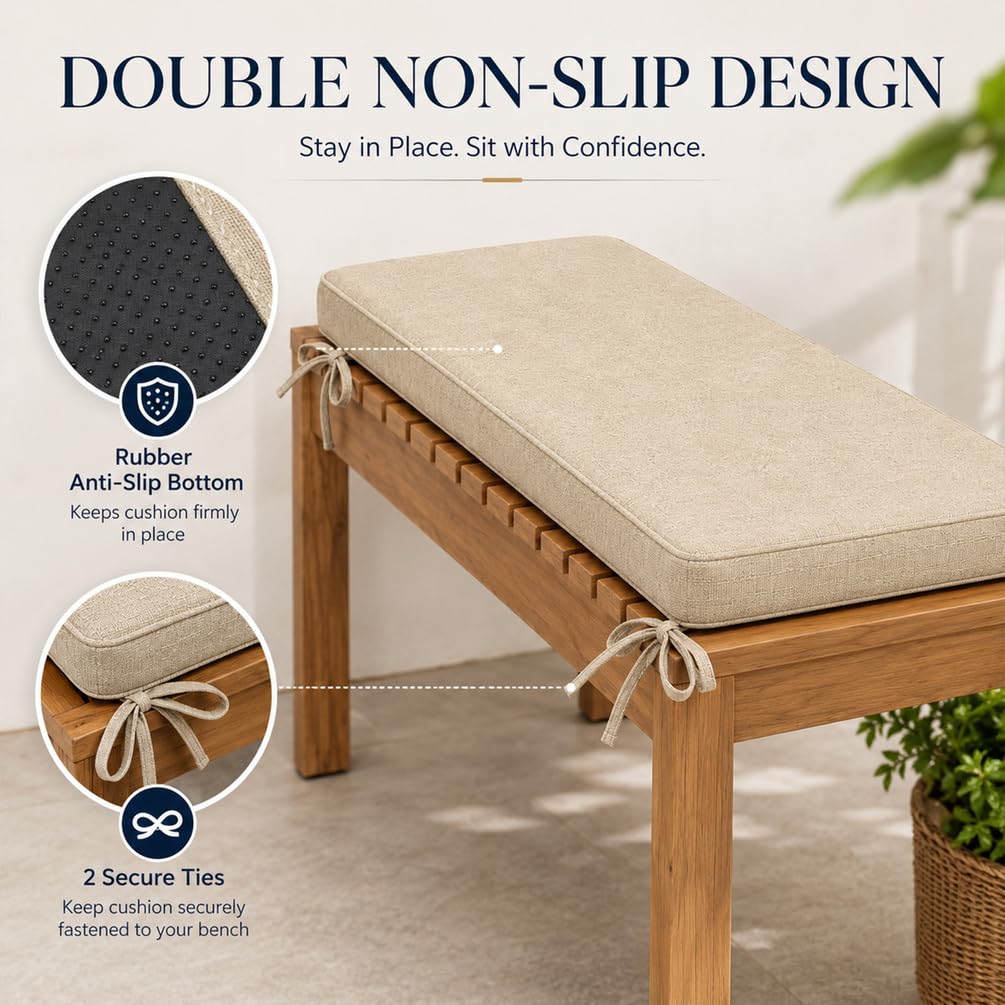 AEHO Cuscino per Panca in Lino, Schiuma 5cm Cuscino Lungo per Veranda, Pratico Cuscino Mobili Interni E Copri Seduta Divano per Soggiorno Elegante,Beige,80x40x5cm