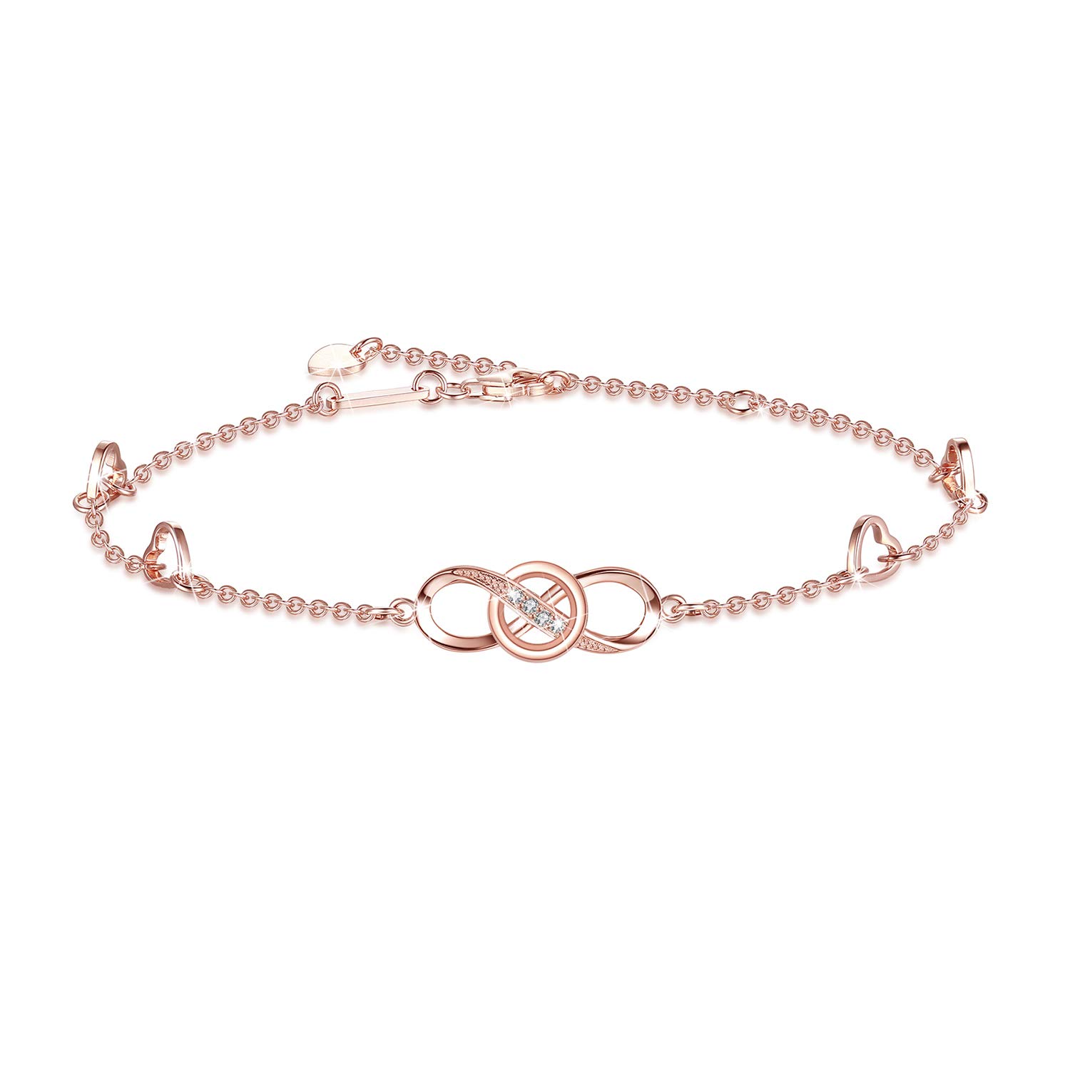 OneSight Infinity Tobillera para Mujer, Plata de Ley 925, Tobillera Ajustable, Pulsera Grande (Chapado en Oro Blanco y Plata)